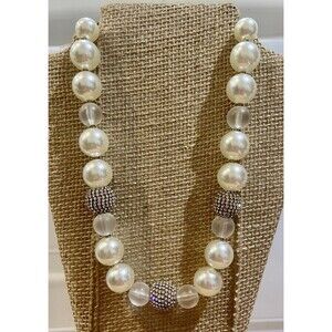Jules B Faux Pearl Rhinestone Bead Gold Tone Necklace Victorian Revival Coquette
